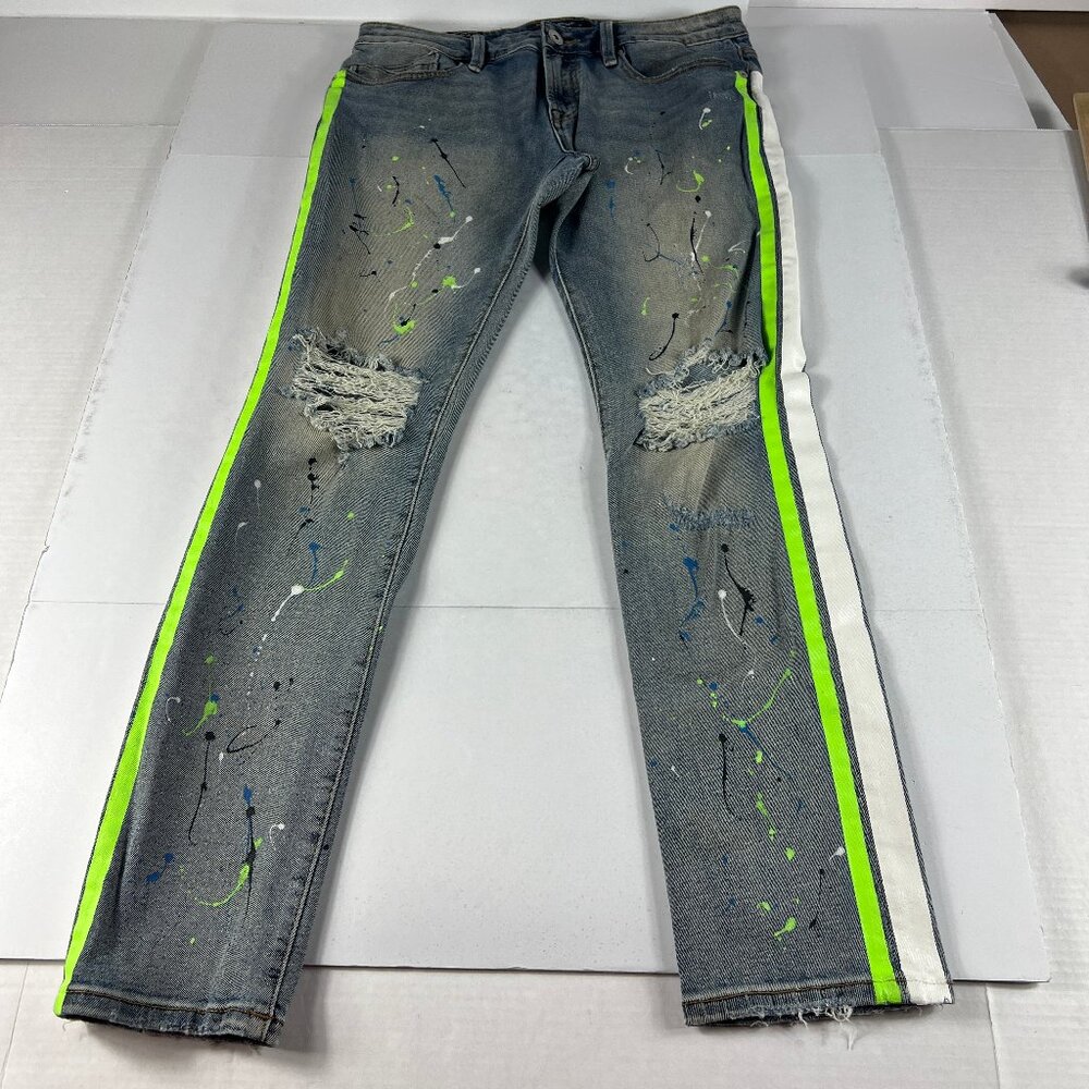 Cult Of Individuality Jean Men 33x31* Rocker Slim Paint Splatter Denim Tag 32x33